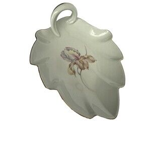 Vintage Czechoslovakia Leaf Shaped hand painted and signed Candy or Serving RARE